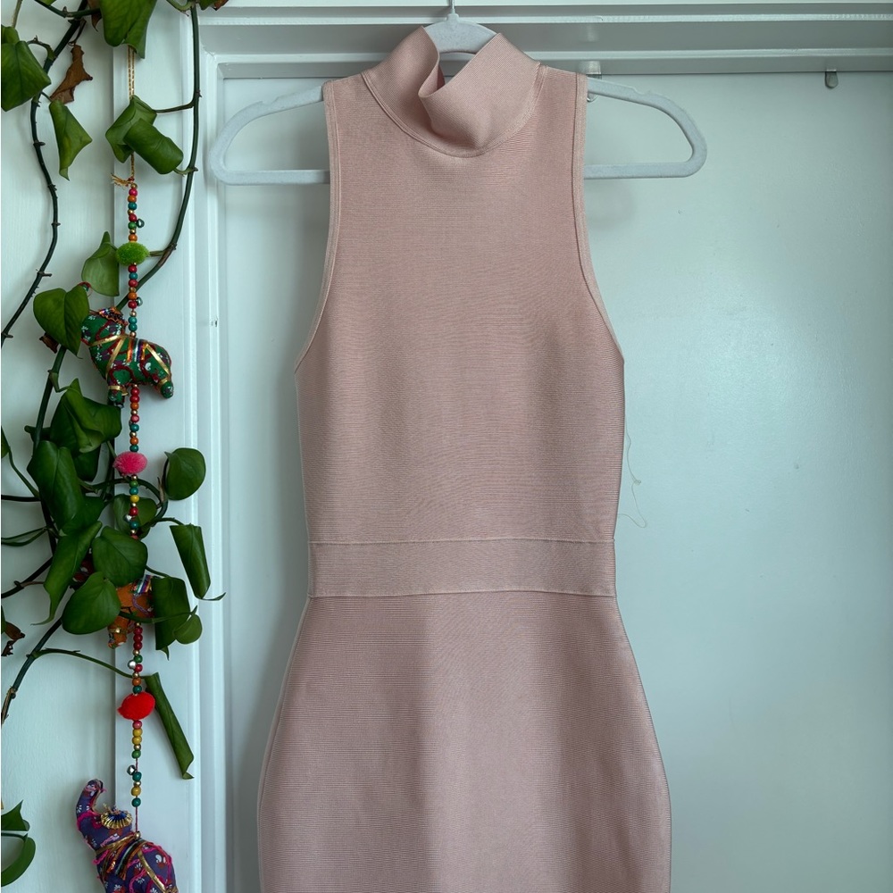 House of CB REI Mock Neck Bodycon Midi Maxi Bandage Dress in Blush, XS - Picture 3 of 6